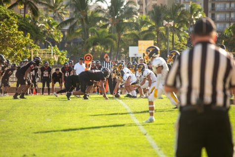 The position of the Iolani defense prior to a snap by the Buffanblu. 