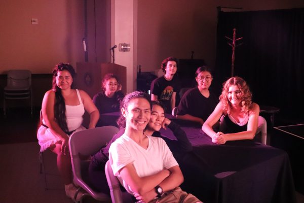 The cast is all smiles during dress rehearsals, as they prep to run through their scenes again. Pictured from left to right: Alex Jacobs, Jasmine Weldon, Jack Arillaga,  Alessia Park, Mark Oshita, Kaitlin Balog.
