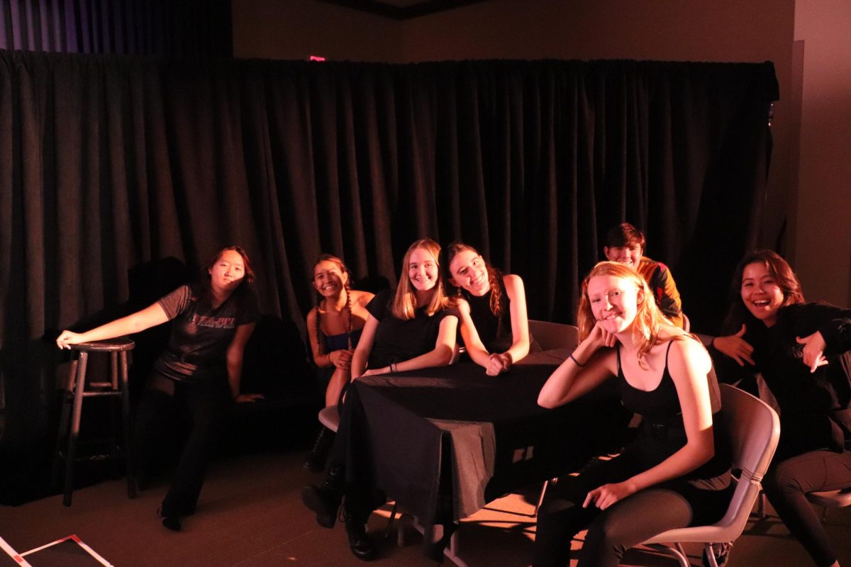 The cast joking around with each other in between scenes. Pictured from left to right: Allison Nakao, Tria Boland, Riley Barcia, Lindsey Barcia, Kainoa Kelly
