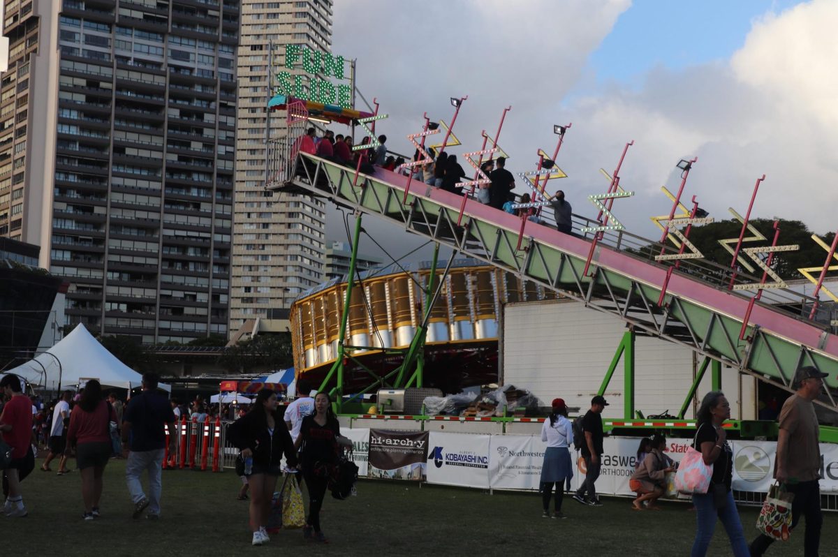 After a year of planning, the ‘Iolani Fair finally came to fruition, and here, fair attendees enjoy their time on the fun slide and the zero gravity ride.
