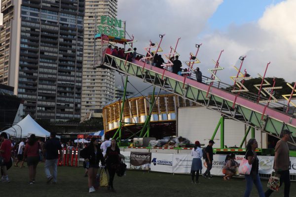 After a year of planning, the ‘Iolani Fair finally came to fruition, and here, fair attendees enjoy their time on the fun slide and the zero gravity ride.
