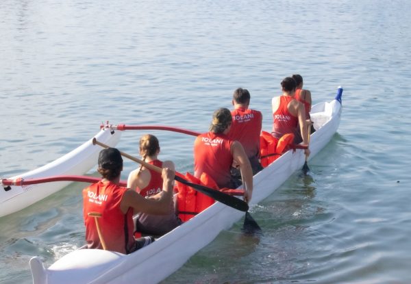 ’Iolani’s mixed crew for paddling pushed off the bay near Magic Island, where they will race to Kewalos and back in a 3 mile race, on January 25th, 2025 at 8:30 A.M. This was the 6th race of the season and determined if the crew made it to states. 