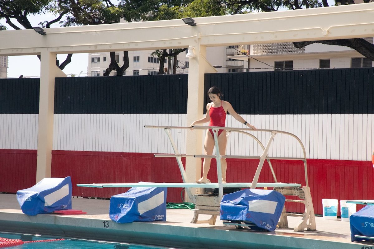 Captured in a rare moment of respite from the busy sport, Lila Yamashiro '27 grounds herself before preparing to dive once more. This photo was taken on February first at ‘Iolani.